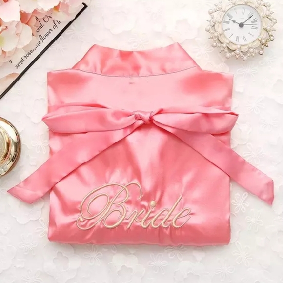 Bride Pink Satin Kimono Robe - Picture 1 of 9